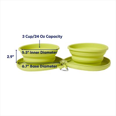 Show full view: Frisco Double Travel Collapsible Silicone Dog & Cat Bowl, Lime, Medium: 3 cup slide 2 of 9