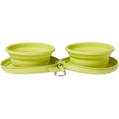 Frisco Frisco Double Travel Collapsible Silicone Dog & Cat Bowl, Lime, Small: 1.5 cup