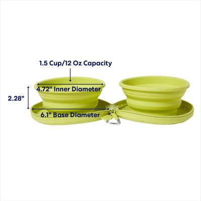 Show full view: Frisco Double Travel Collapsible Silicone Dog & Cat Bowl, Lime, Small: 1.5 cup slide 2 of 10