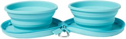 Frisco Double Travel Collapsible Silicone Dog & Cat Bowl, Teal, Medium: 3 cup