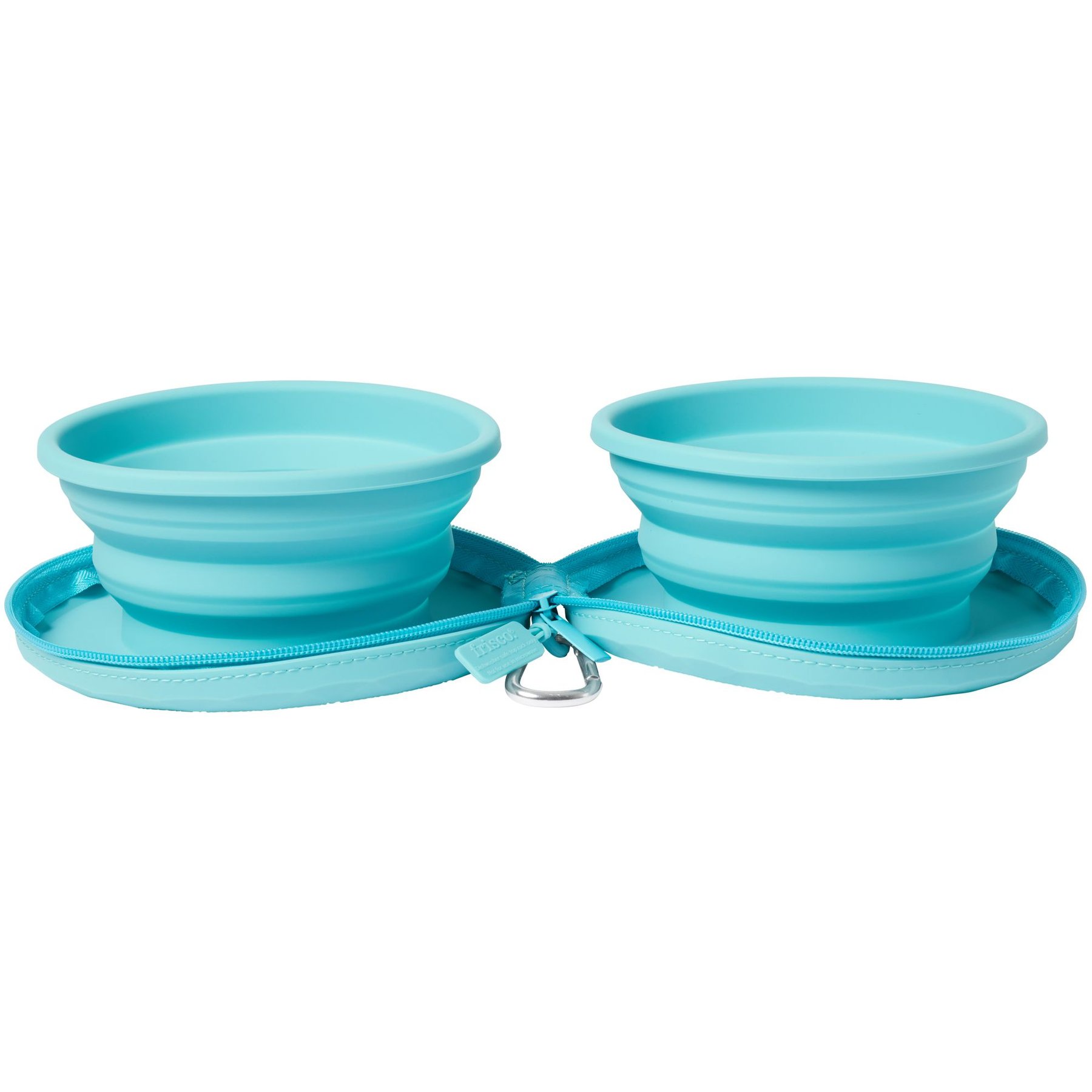 Frisco Double Travel Collapsible Silicone Dog & Cat Bowl, Teal, Medium: 3 cup