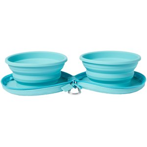 Frisco Double Travel Collapsible Silicone Dog & Cat Bowl, Teal, Medium: 3 cup