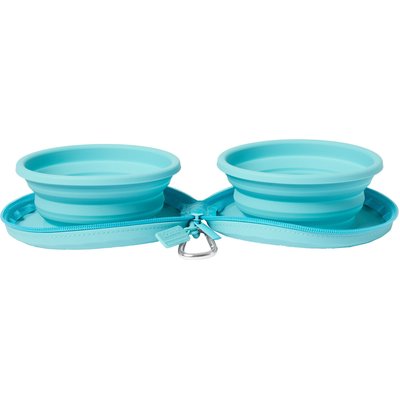 Frisco Frisco Double Travel Collapsible Silicone Dog & Cat Bowl, Teal, Small: 1.5 cup