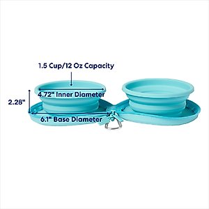 Frisco Double Travel Collapsible Silicone Dog & Cat Bowl, Teal, Small: 1.5 cup