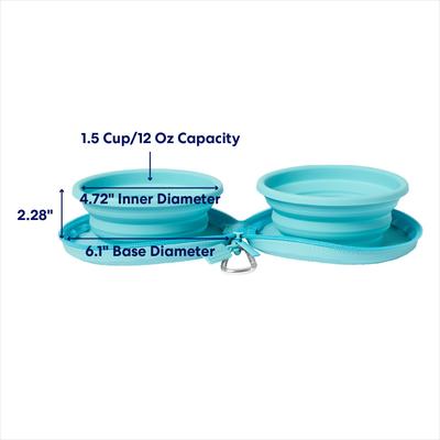 Show full view: Frisco Double Travel Collapsible Silicone Dog & Cat Bowl, Teal, Small: 1.5 cup slide 3 of 11