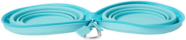 Show full view: Frisco Double Travel Collapsible Silicone Dog & Cat Bowl, Teal, Small: 1.5 cup slide 3 of 10