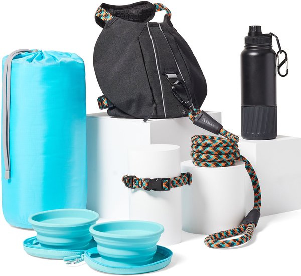 Show full view: Frisco Double Travel Collapsible Silicone Dog & Cat Bowl, Teal, Small: 1.5 cup slide 7 of 10