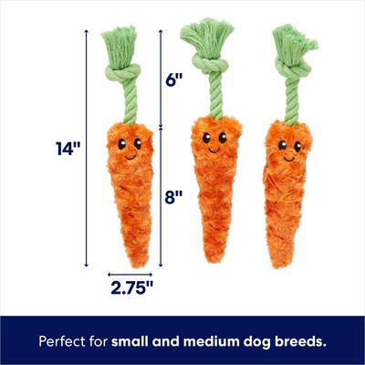 Show full view: Frisco Easter Carrot Plush with Rope Dog Toy, Small/Medium, 3 count slide 2 of 7