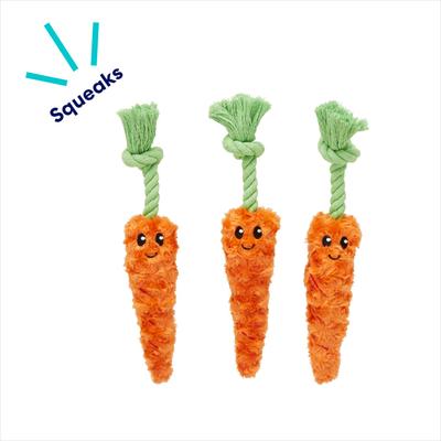 Show full view: Frisco Easter Carrot Plush with Rope Dog Toy, Small/Medium, 3 count slide 3 of 7