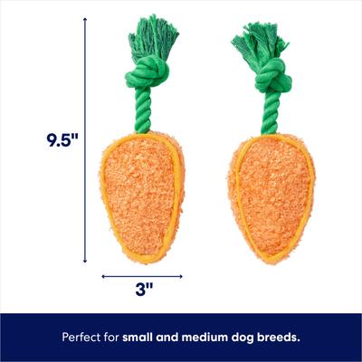 Show full view: Frisco Easter Carrot Plush with Rope Squeaky Dog Toy, Small/Medium, 2 count slide 2 of 7
