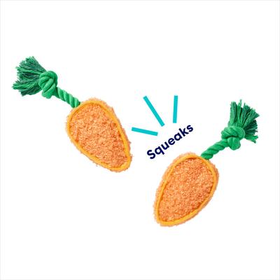 Show full view: Frisco Easter Carrot Plush with Rope Squeaky Dog Toy, Small/Medium, 2 count slide 3 of 7