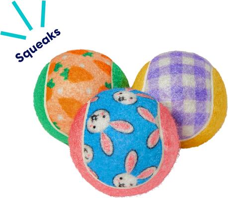 Show full view: Frisco Easter Fetch Squeaky Tennis Ball Dog Toy, Bunnies & Carrots, Medium, 3 count slide 4 of 7