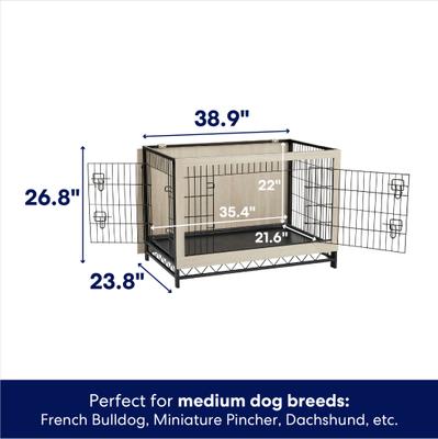 Show full view: Frisco Easy Set-Up Wood Furniture Style Dog Crates, Grey, Medium slide 2 of 11