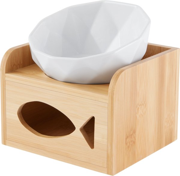 Show full view: Frisco Elevated Non-Skid Ceramic Bowl & Bamboo Storage, White, Small: 1 cup slide 1 of 9