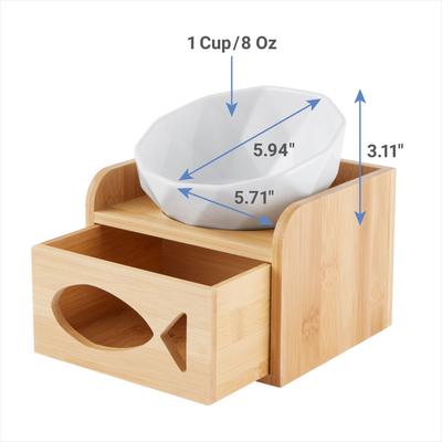 Show full view: Frisco Elevated Non-Skid Ceramic Bowl & Bamboo Storage, White, Small: 1 cup slide 3 of 10