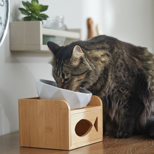 Show full view: Frisco Elevated Non-Skid Ceramic Bowl & Bamboo Storage, White, Small: 1 cup slide 5 of 9