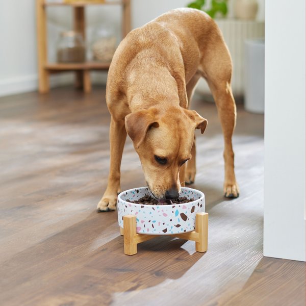 Frisco Elevated Terrazzo Non-skid Ceramic Bowl with Bamboo Stand