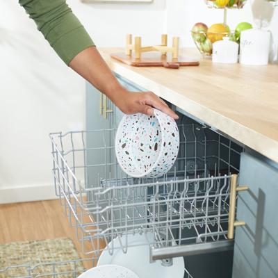 Show full view: Frisco Elevated Terrazzo Non-skid Ceramic Bowl with Bamboo Stand, White, Medium: 5 cup, 1 count slide 9 of 12