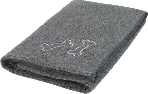Show full view: Frisco Embroidered Bones Microfiber Dog Bath Towel, Gray, Large slide 1 of 7