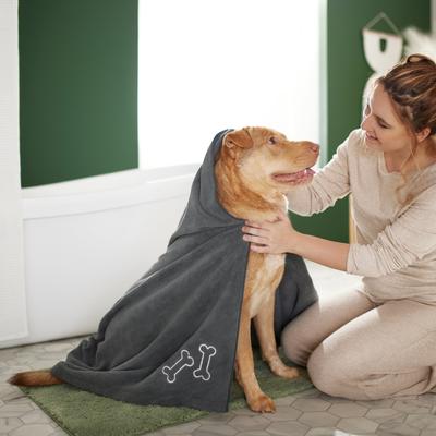 Show full view: Frisco Embroidered Bones Microfiber Dog Bath Towel, Gray, Large slide 5 of 7