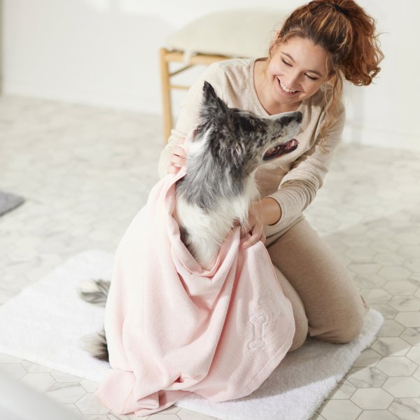 Show full view: Frisco Embroidered Bones Microfiber Dog Bath Towel, Pink, Large slide 5 of 7