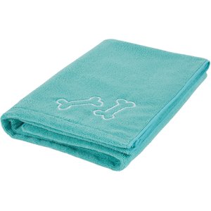 Frisco Embroidered Bones Microfiber Dog Bath Towel, Teal, Large