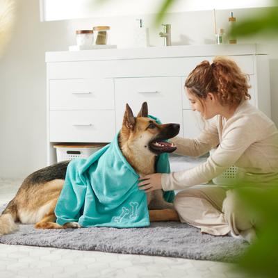 Show full view: Frisco Embroidered Bones Microfiber Dog Bath Towel, Teal, Large slide 5 of 7
