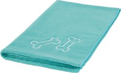 Frisco Embroidered Bones Microfiber Dog Bath Towel, Teal, Medium