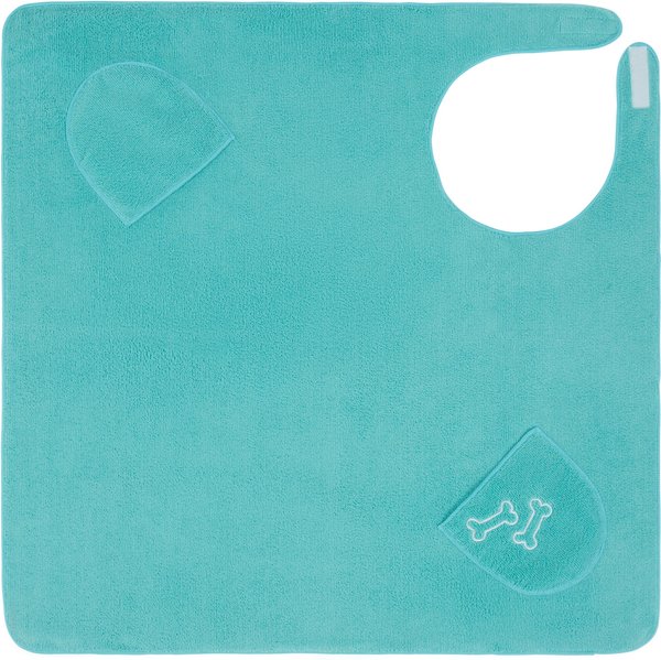 Show full view: Frisco Embroidered Pawprint Microfiber Dog Bath Cape Towel, Teal, Large slide 1 of 8