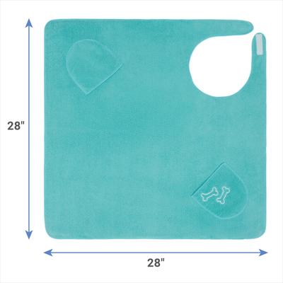 Show full view: Frisco Embroidered Pawprint Microfiber Dog Bath Cape Towel, Teal, Large slide 2 of 8