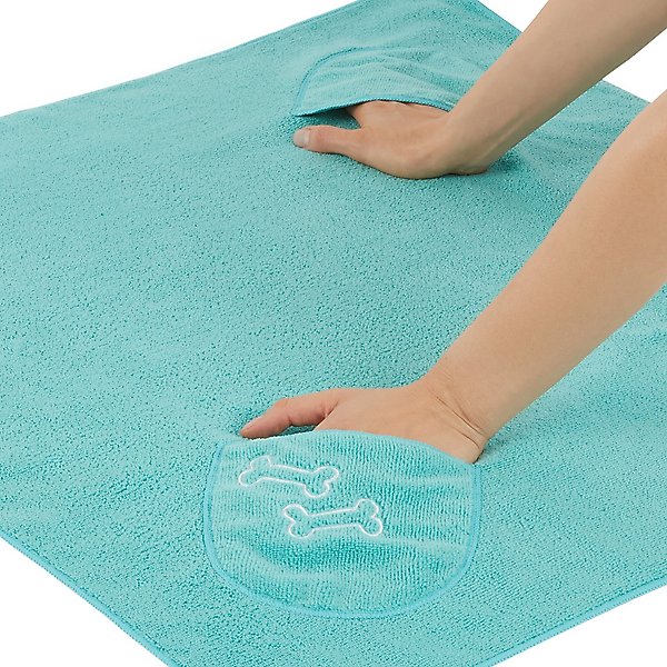 Show full view: Frisco Embroidered Pawprint Microfiber Dog Bath Cape Towel, Teal, Large slide 4 of 8