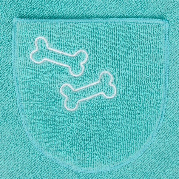 Show full view: Frisco Embroidered Pawprint Microfiber Dog Bath Cape Towel, Teal, Large slide 5 of 8
