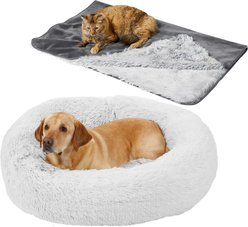 Frisco Eyelash Bolster Bed, X-Large, Silver + Eyelash Cat & Dog Blanket, Silver