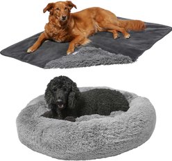 Frisco Eyelash Cat & Dog Bolster Bed + Blanket, Smoky Gray, X-Large