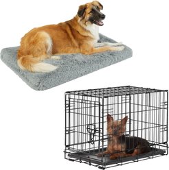 Frisco Eyelash Orthopedic Crate Mat, Smoky Gray, 22-in + Fold & Carry Single Door Collapsible Wire Dog Crate, 22 inch
