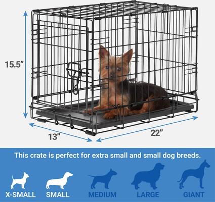 Show full view: Frisco Eyelash Orthopedic Crate Mat, Smoky Gray, 22-in + Fold & Carry Single Door Collapsible Wire Dog Crate, 22 inch slide 7 of 10