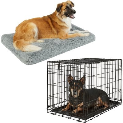 Frisco Eyelash Orthopedic Crate Mat, Smoky Gray, 30-in + Fold & Carry Single Door Collapsible Wire Dog Crate, 30 inch