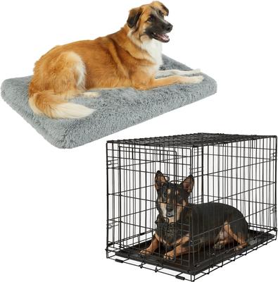 Show full view: Frisco Eyelash Orthopedic Crate Mat, Smoky Gray, 30-in + Fold & Carry Single Door Collapsible Wire Dog Crate, 30 inch slide 1 of 10