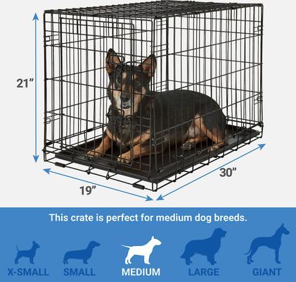 Show full view: Frisco Eyelash Orthopedic Crate Mat, Smoky Gray, 30-in + Fold & Carry Single Door Collapsible Wire Dog Crate, 30 inch slide 7 of 10