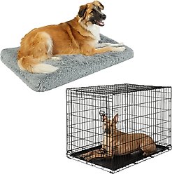Frisco Eyelash Orthopedic Crate Mat, Smoky Gray, 42-in + Fold & Carry Single Door Collapsible Wire Dog Crate, 42 inch