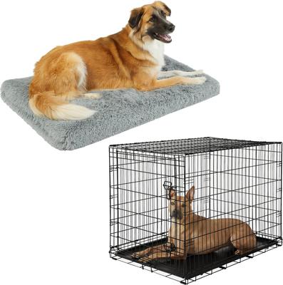 Show full view: Frisco Eyelash Orthopedic Crate Mat, Smoky Gray, 42-in + Fold & Carry Single Door Collapsible Wire Dog Crate, 42 inch slide 1 of 2