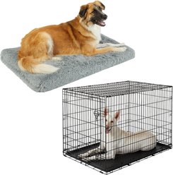 Frisco Eyelash Orthopedic Crate Mat, Smoky Gray, 48-in + Fold & Carry Single Door Collapsible Wire Dog Crate, 48 inch
