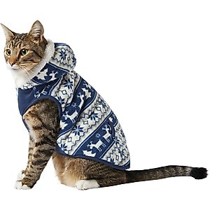 Frisco Fair Isle Fleece Lined Dog & Cat Hoodie, Navy, Small