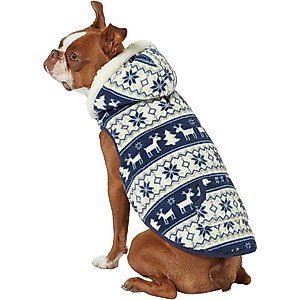 Frisco Fair Isle Fleece Lined Dog & Cat Hoodie, Navy, Small