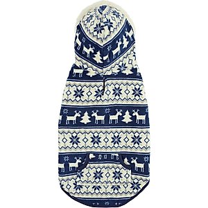 Frisco Fair Isle Fleece Lined Dog & Cat Hoodie, Navy, Small