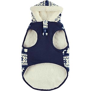 Frisco Fair Isle Fleece Lined Dog & Cat Hoodie, Navy, Small