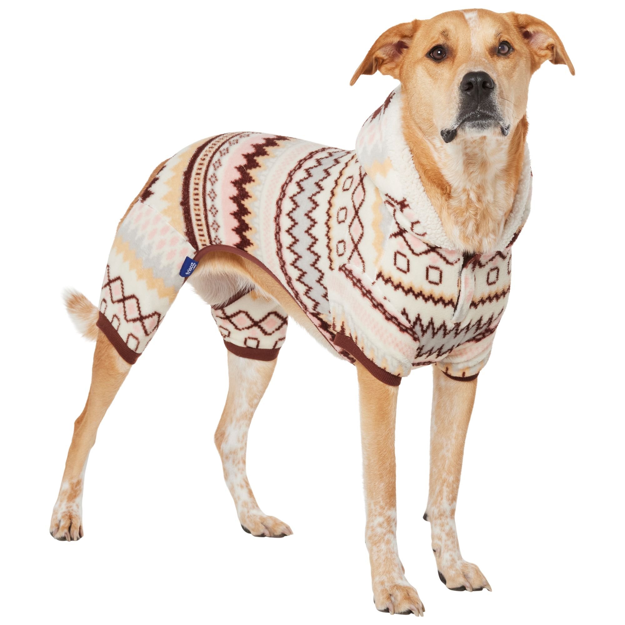 Frisco Fairisle Cozy Plush Fleece Dog & Cat Pjs, Cream, Large