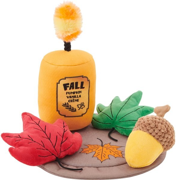 Frisco Fall Festive Candle Charger Plush Squeaky Dog Toy, 4 count