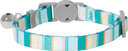 Show full view: Frisco Fashion Floral Polyester Breakaway Cat Collar with Bell, Barcode Stripe Baltic Teal, 8 to 12-in neck, 3/8-in wide slide 2 of 8