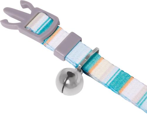 Show full view: Frisco Fashion Floral Polyester Breakaway Cat Collar with Bell, Barcode Stripe Baltic Teal, 8 to 12-in neck, 3/8-in wide slide 3 of 8